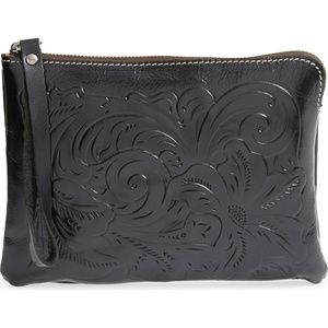 PATRICIA NASH Cassini Tooled Leather Wristlet Floral Pattern in Black NWT...SOLD